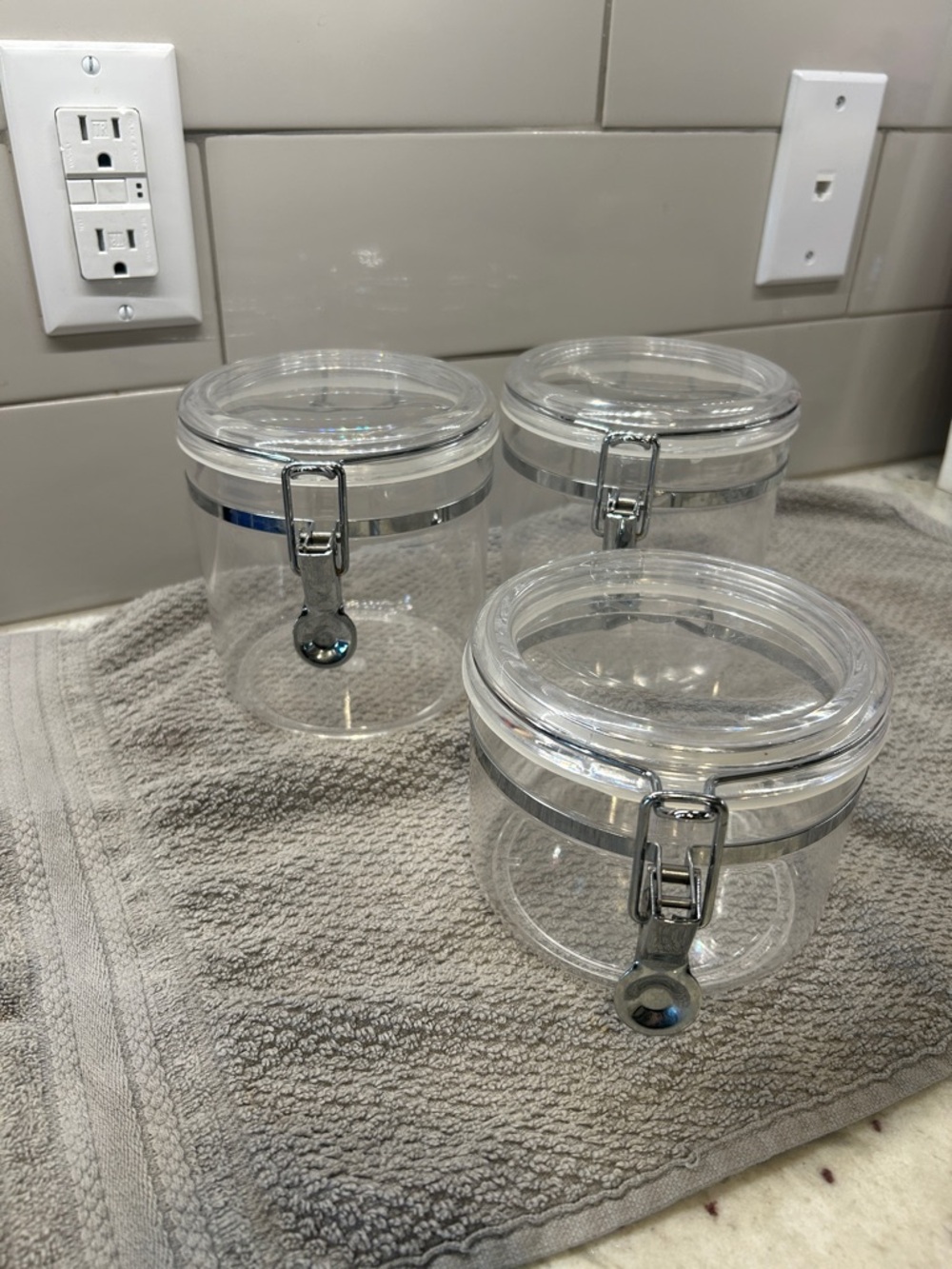 Clear Airtight plastic Canisters with Silver Hardware (Set of 3)